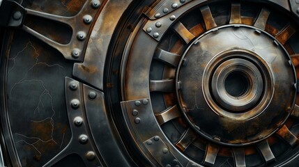 Close-Up of Rusty Metal Wheel Concept with Intricate Industrial Design