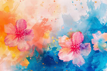 Vibrant Watercolor Floral Design with Color Splashes Background 