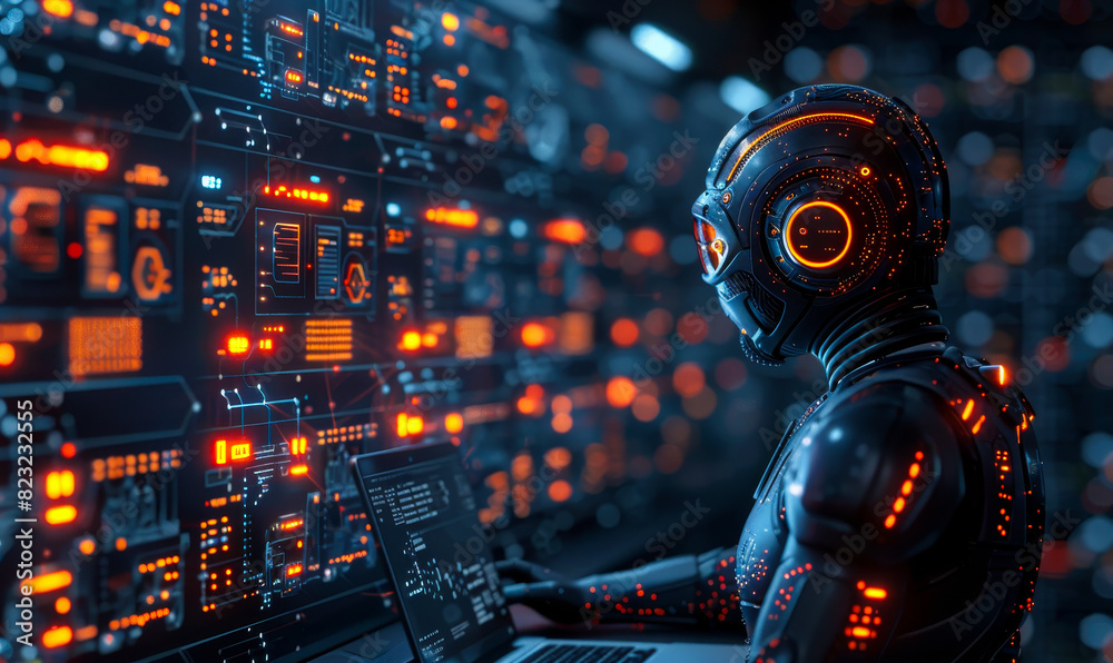 Poster data science engineer programming ai control system, digital technology concept - modern office, com