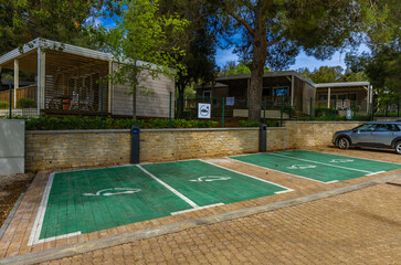 A charging station for electric cars on a camping site