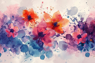 Vibrant Watercolor Floral Design with Color Splashes Background 