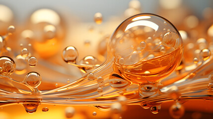 Fototapeta premium Digital golden bubbles skin care products collagen abstract poster PPT background