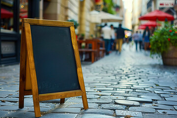 Mockup paving board, sign for Restaurant, cafe, bar on a cobbled street in the old town. Place for text