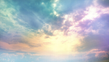 Soft pastel colorful bright cloud sky background, abstract magical soft color background concept