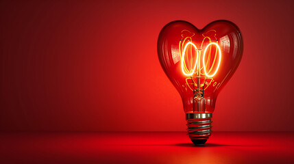 Bulb with a heart shaped lighted filament on a red background.