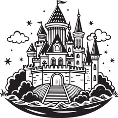 illustration of a castle black and white 