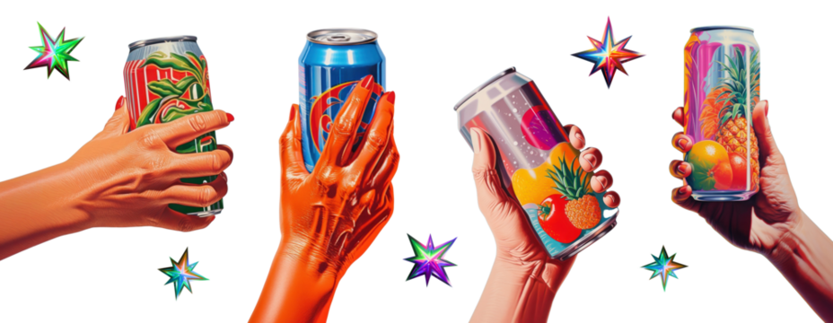 Airbrush style of hand carrying a sparkling drink png on transparent background - Powered by Adobe