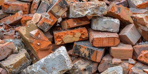 Piles of bricks and stones for construction purposes