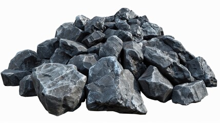 A pile of dark, rough-edged rocks 

