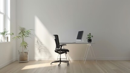 Office room mockup with white wall. Generative Ai
