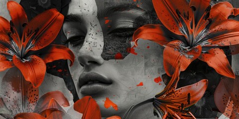 Surreal Portrait with Orange Lilies