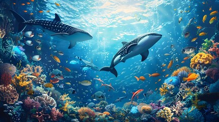 Intricate Marine Ecosystem Teeming with Diverse Ocean Life