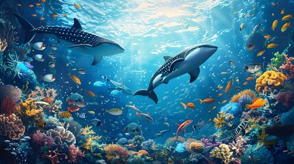 Fototapeta premium Intricate Marine Ecosystem Teeming with Diverse Ocean Life