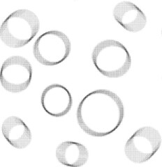 Seamless pattern of vibrating halftone dotted rings. Transparent background. Vector.