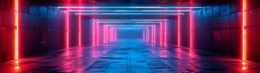 Abstract technology background. Amidst the neon-lit spectacle, the vibrant colors and dynamic patterns create an immersive experience, blurring the boundaries between reality and virtuality.