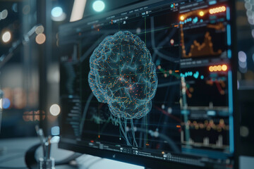 visualization of a neural network on a computer, AI in diagnosing medical images 
