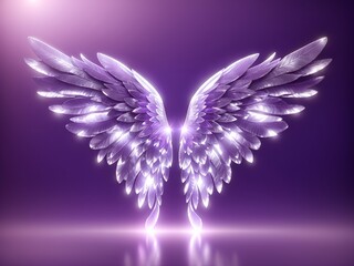 Obraz premium Beautiful magic angel wings spread wide on black background. 3D illustration of shimmering purple fantasy wings