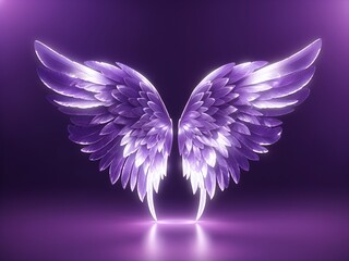 Obraz premium Beautiful magic angel wings spread wide on black background. 3D illustration of purple fantasy wings