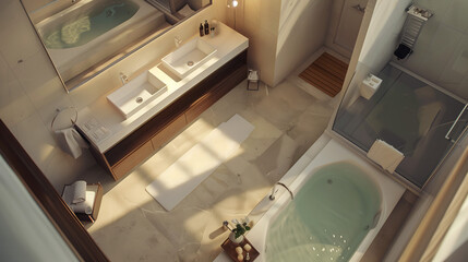 ホテルの浴室を見下ろす様に上から室内全体を撮影した画像