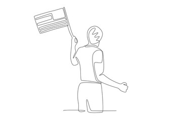 Man holding a united states flag. 4th of july concept one-line drawing