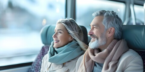 Fototapeta premium Parents on tour bus creating memorable moments of togetherness. Concept Family Time, Group Activities, Shared Experiences, Travelling Together, Bonding Moments
