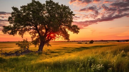 Fototapeta premium Beautiful golden hour scene of prairie.