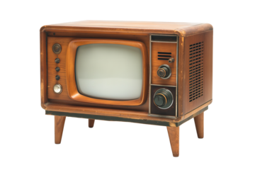 Vintage wooden television from the 1950s isolated on a transparent background, ideal for retro-themed design and World Television Day concepts