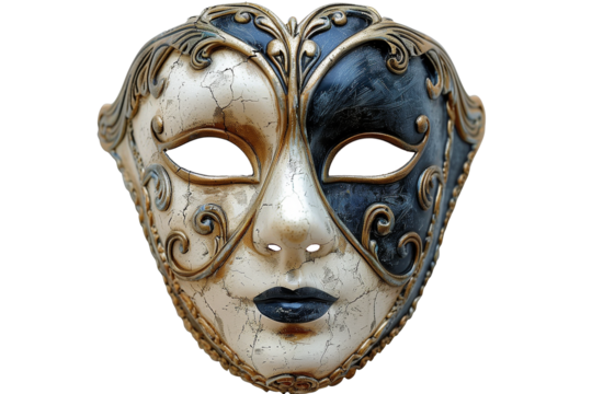 Elegant Venetian mask with ornate detailing, isolated on a transparent background, conceptually linked to masquerade events and Carnival of Venice