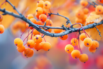 Vivid orange berries clustered on a tree branch 
