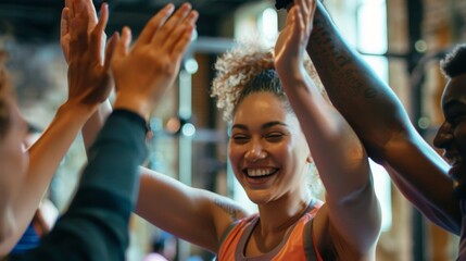 Feel-Good Fitness Friends: Joyful High-Five Encouragement at the Gym
