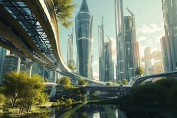 Fototapeta premium A futuristic city fueled by solar power technology , AI generated