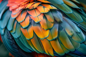 Vividly colored bird feathers, a close-up that speaks to the richness of avian species and the threat of their decline 