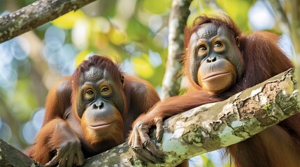 orangutan communities interact with each other and their environment in the forest - Powered by Adobe