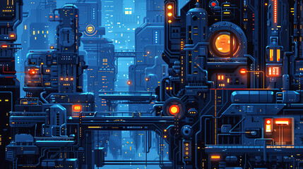 Fototapeta premium city, generative, ai, cyberpunkflat, vectorsimple, modelinggrapk, background, products, machine, mechanical, engine, illustration, train, locomotive, red, technology, steam, wheel, cartoone