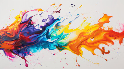 Vibrant and dynamic paint splatter creates an expressive pattern on a clean white background.