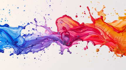 Vibrant and dynamic paint splatter creates an expressive pattern on a clean white background.