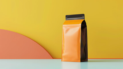 Ecoconscious coffee pouch flat design side view sustainable 3D render Triadic Color Scheme