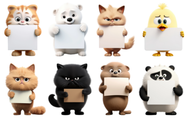 3D animal with banner png element set on transparent background