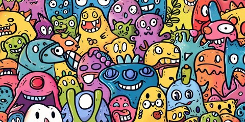 Abstract Face Cute Monsters Cartoon