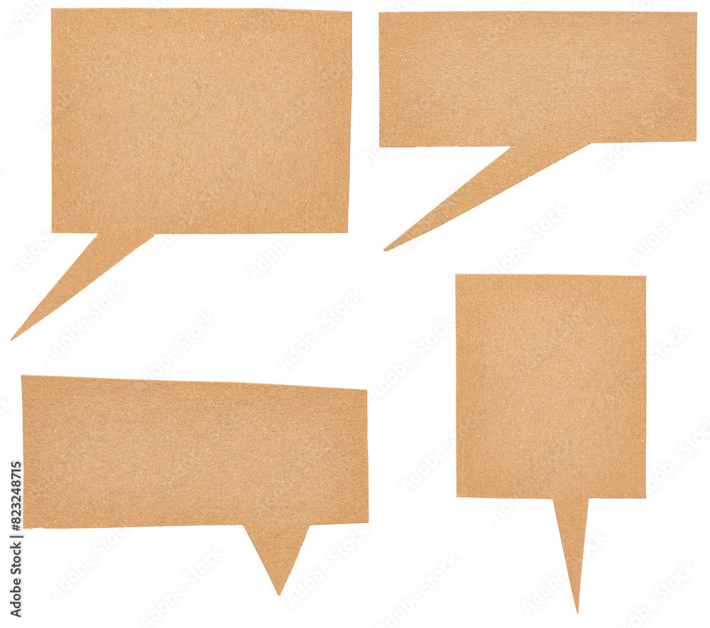 Poster Collection Set Bundle of blank cut out paper cardboard speech bubbles with copy space for text on transparent png or white background
