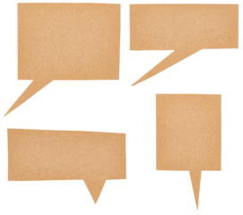 Collection Set Bundle of blank cut out paper cardboard speech bubbles with copy space for text on transparent png or white background
