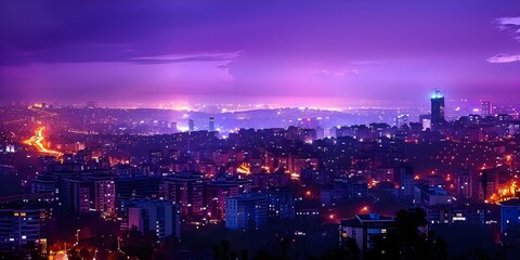 Obraz premium Nighttime Cityscape: A Vibrant Aerial Perspective. Concept City Lights, Aerial Photography, Urban Landscape, Night Photography