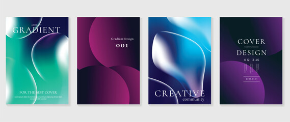 Abstract gradient poster background vector set. Minimalist style cover template with vibrant perspective 3d geometric prism shapes collection. Ideal design for social media, cover, banner, flyer.