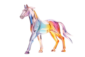 Obraz premium Mystical Glass Horse Galloping on a White Canvas on a White or Clear Surface PNG Transparent Background.