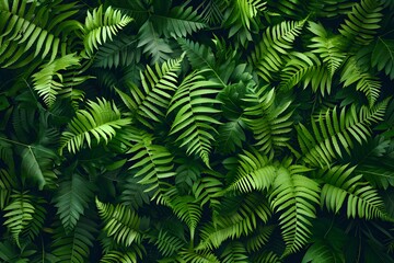 Closeup of Fern Leaves on Dark Green Background