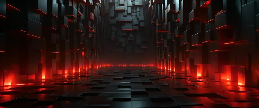 Dark, minimalist 3D alley enhanced with geometric graffiti,