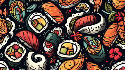 Fototapeta premium Japanese Food Doodle Background, this colorful background 