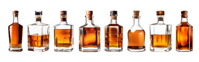 Bottle of whiskey png element set on transparent background