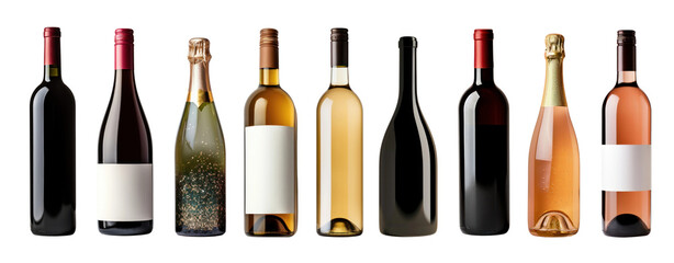 Bottle of wine png element set on transparent background