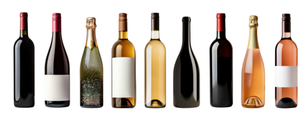 Bottle of wine png element set on transparent background